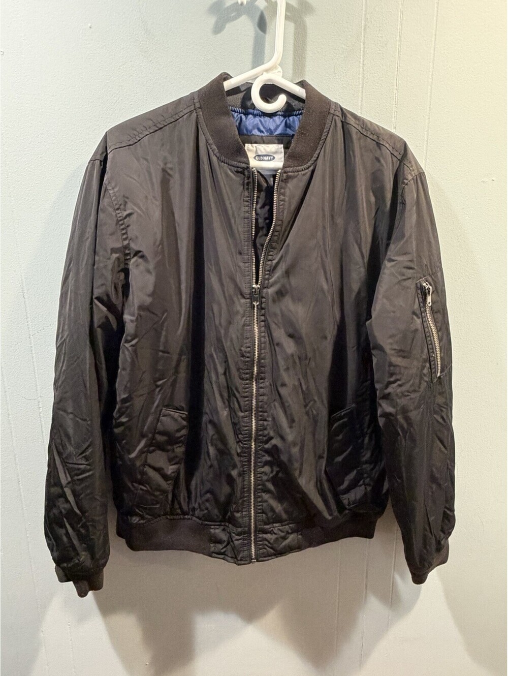 Mens Old Navy Zip Up Bomber Jacket Size Large Black